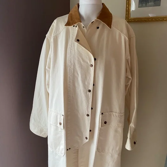 AUSTRALIAN OUTBACK COLLECTION vtg white womens M duster western cowboy 90s coat - Picture 1 of 15